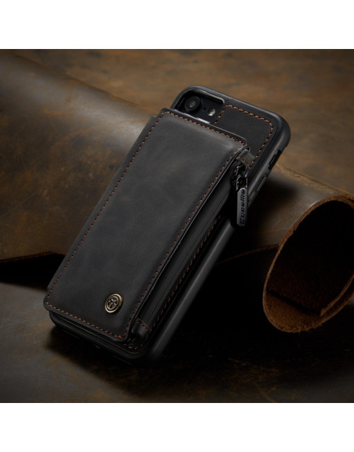 In het algemeen anker pakket Leren hardcase met portemonnee iPhone 7/8/SE 2020 - Zwart - Caseme