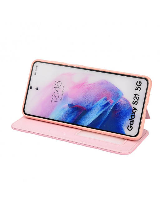 oppervlakte Zus ongezond Luxe roze Samsung Galaxy S21 bookcase hoesje met gouden parels